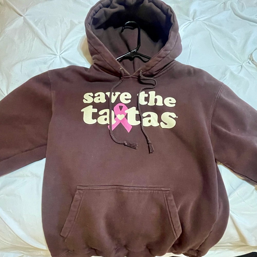 Save the Tatas Brown Hoodie with Save the Tatas Print